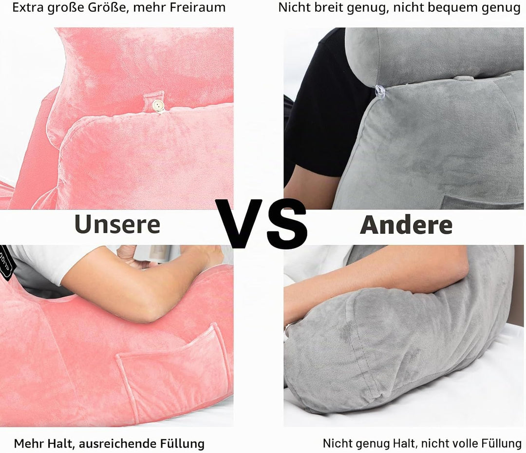 SLIGUY Lesekissen-Bettruhe-Kissen mit abnehmbarer Nackenrolle &amp; höherem Stützarm zum Sitzen im Bett,