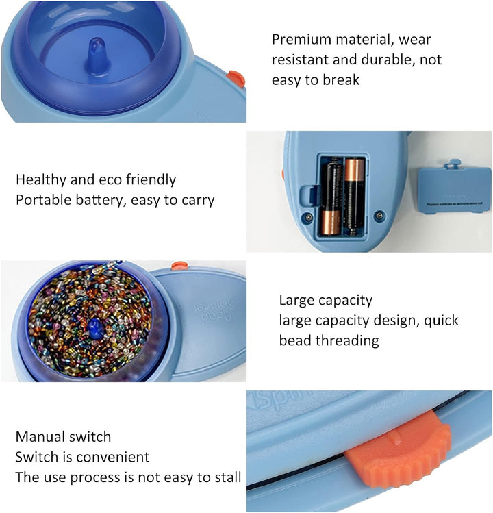 Perlenspinner, Spin Beading Bowl Loader mit 2 Stück Gebogenen Nadeln mit Grossem Auge, Batteriebetri