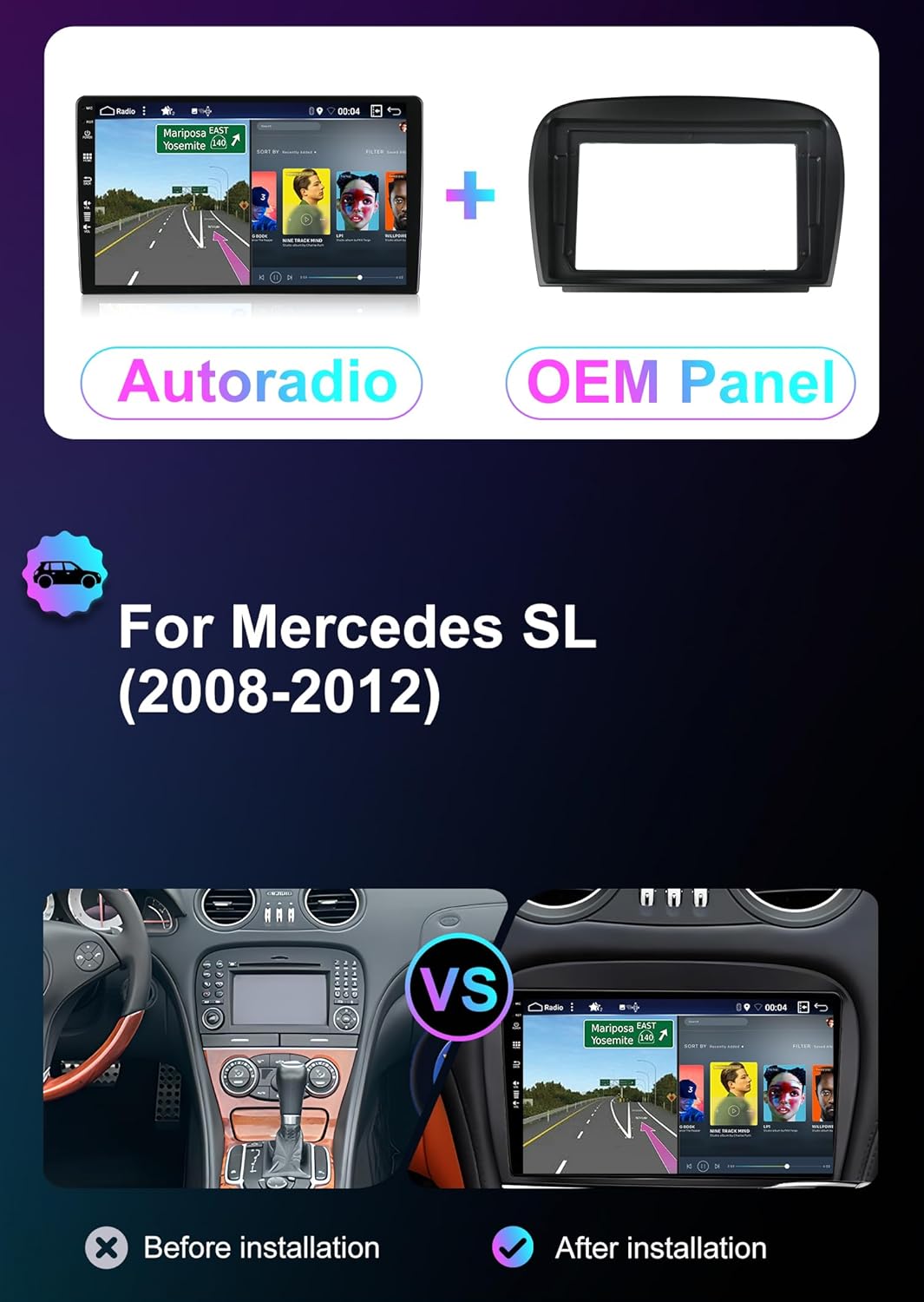 Android 15 Autoradio für Mercedes SL R230 (2005-2012) - Kabellos CarPlay Android Auto - Rückfahrkame