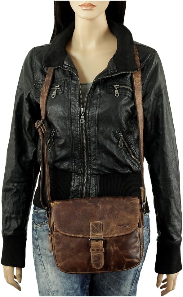 Geschenkset - Leder Damen Umhängetasche Schultertasche Messenger Tasche 25 cm Farbe braun