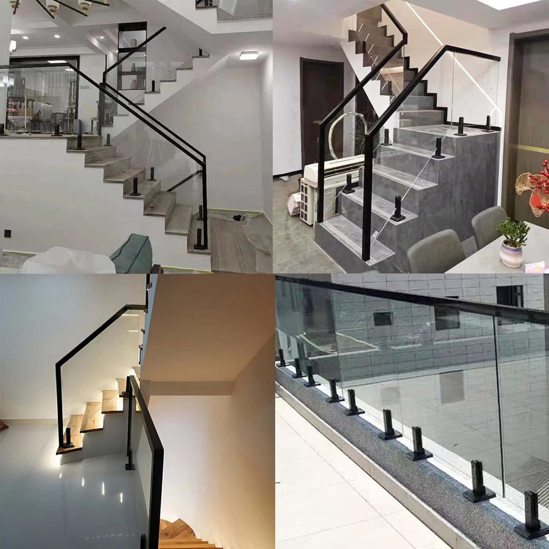 KMERCE Stehende Glasklemme Schwarz, Grosse Glasklemme aus 304 Edelstahl, Glashalter für Treppen, Hal