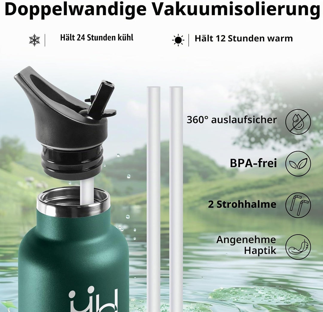 HoneyHolly Thermosflasche, 500ML BPA-Frei, Trinkflasche Edelstahl, Auslaufsichere Isolierflasche Dop