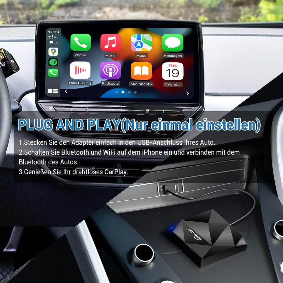 OTTOCAST CarPlay-Wireless-Adapter für iPhone, Kabellos Dongle WirelessCarPlay Automatische Verbindun