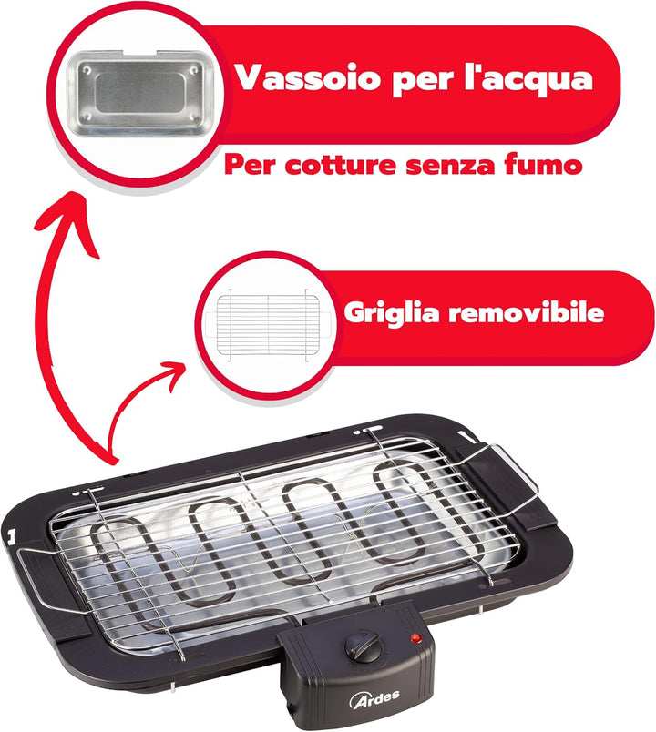 ARDES - Elektrogrill Rauchfrei 2200 W Tragbarer elektrischer Balkongrill Grill für Innen- und Aussen
