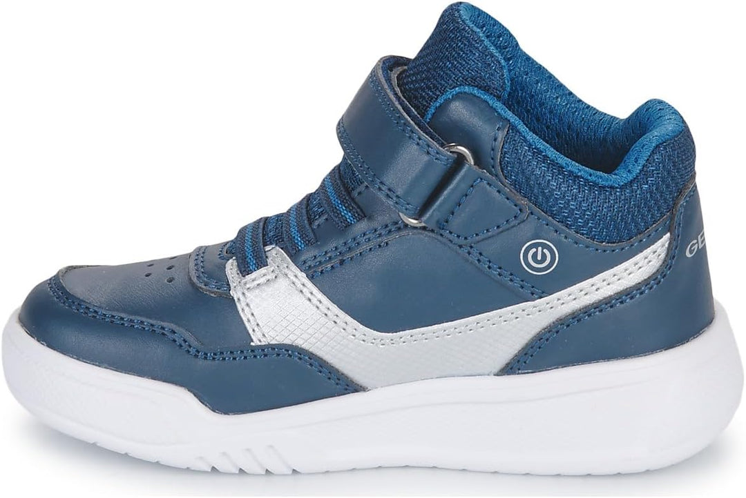 Geox Jungen J Illuminus Boy Sneaker 33 EU Navy Silver, 33 EU Navy Silver