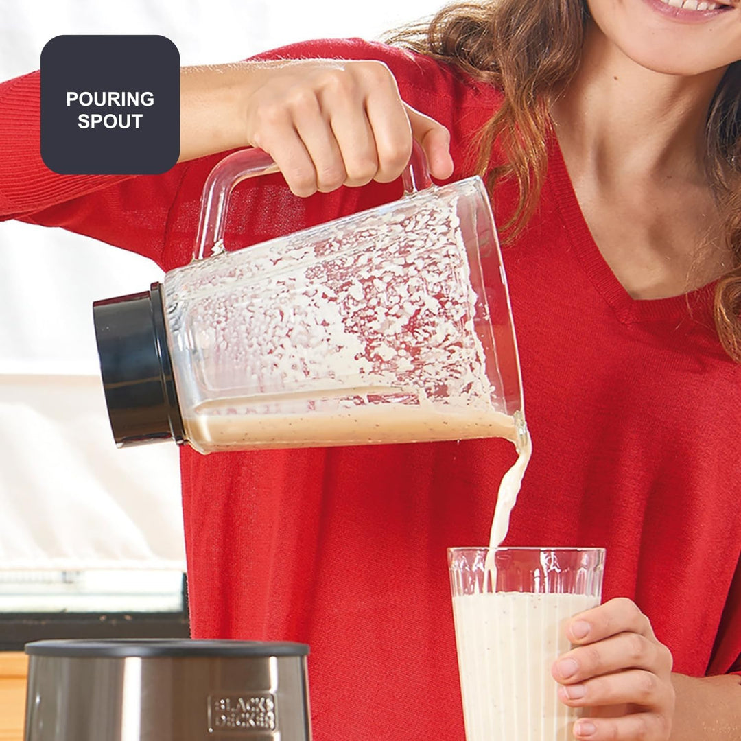 Black+Decker - Standmixer 800W | 1,5L Glasbehälter | 4 Edelstahlklingen | Pulsfunktion & Easy-Clean