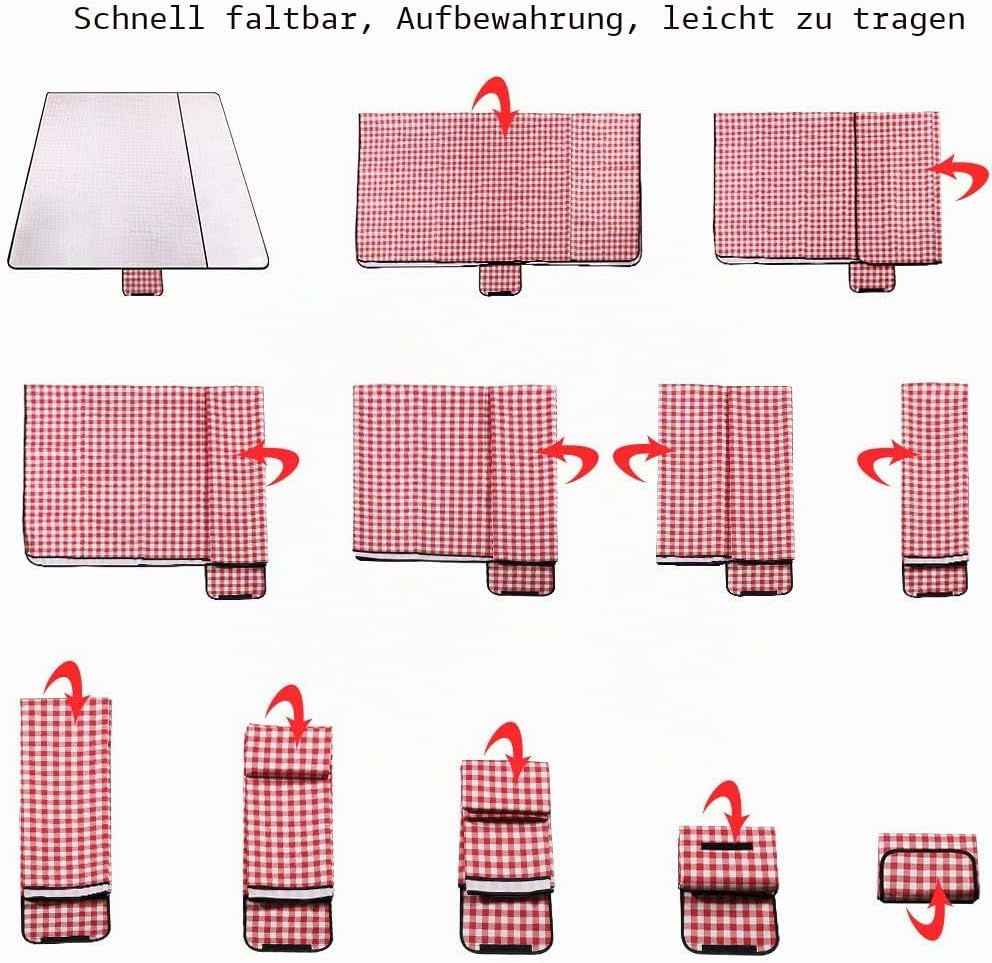 Picnic blanket Waterproof beach blanket 200 x 300 cm Washable Lightweight with handle Red check Suit