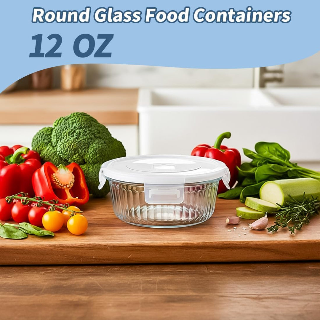 4Pack 370ml Runde Glas Meal Prep Boxen, 12oz Runde Glasbehälter mit Deckel BPA-Fre, Frischhaltedosen