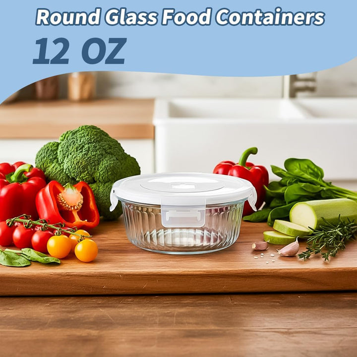 4Pack 370ml Runde Glas Meal Prep Boxen, 12oz Runde Glasbehälter mit Deckel BPA-Fre, Frischhaltedosen