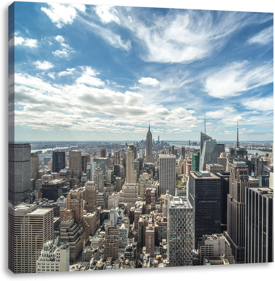 New York Skyline, Format: 70x70 auf Leinwand, XXL riesige Bilder fertig gerahmt mit Keilrahmen, Kuns