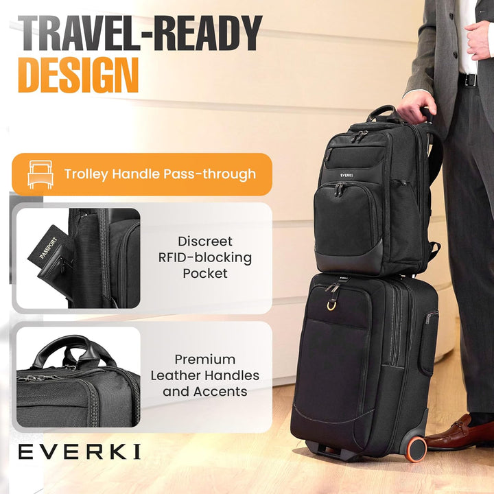 Everki Onyx Business Laptop‑Rucksack | 15,6″ Laptopfach, 25L, ideal für Arbeit & Reise – Schwarz 15.