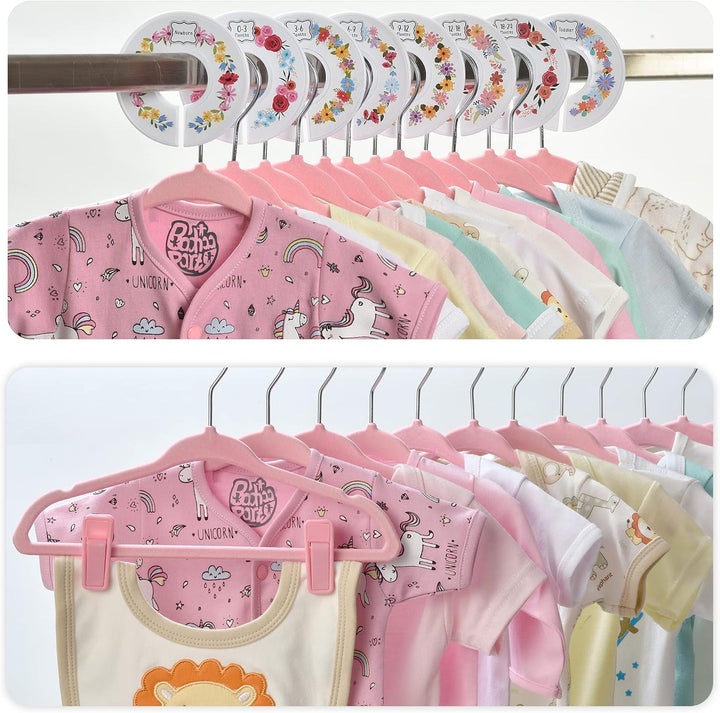 Babyrish Samt-Baby-Kleiderbügel, ultradünn, rutschfest, mit 8 niedlichen Trennwänden und 10 Kleiderb