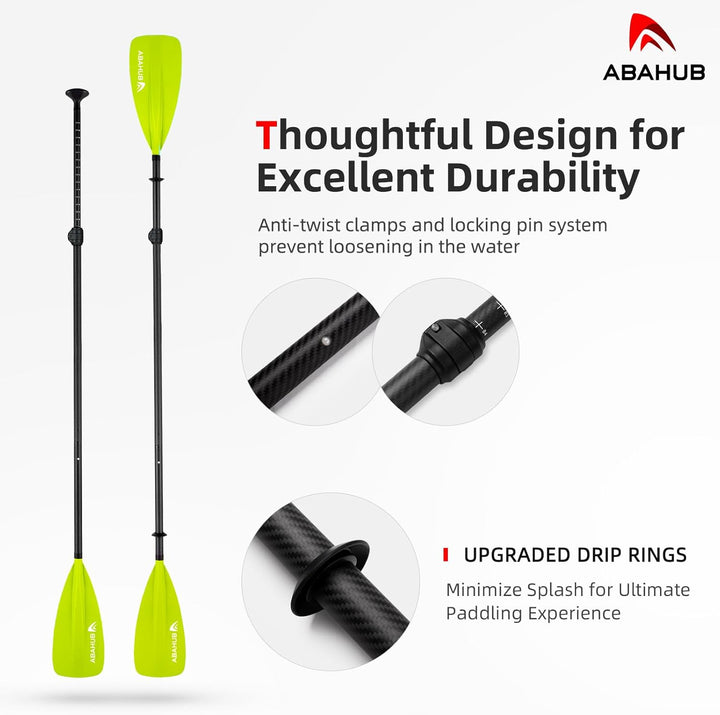 Abahub 4 teilig Carbon SUP Kajak Paddel, 2 in 1 verstellbare Stand up Paddleboard Paddel, leichte Ca