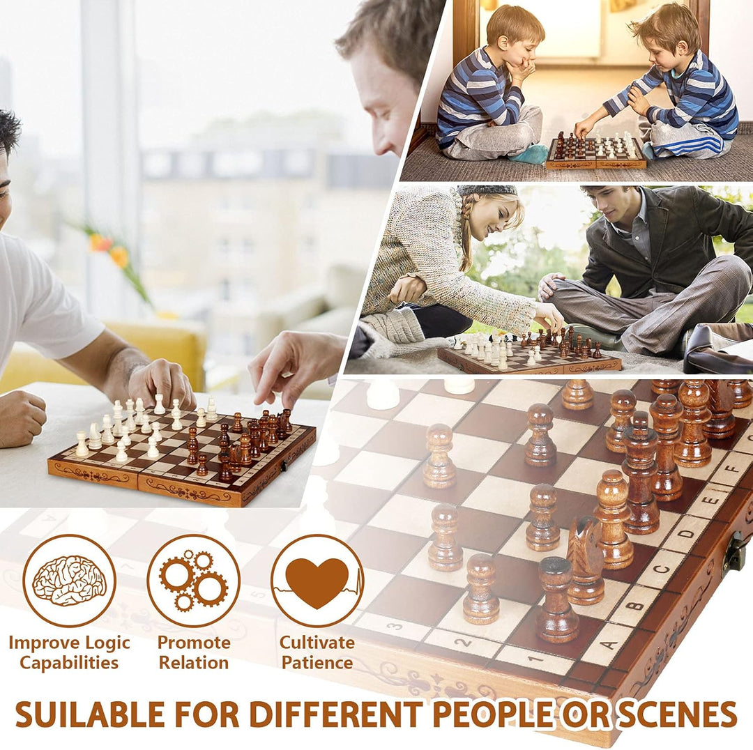 Syrace Schachspiel Schach Schachbrett aus Holz für Kinder und Erwachsene, Zusammenklappbar, Handgefe