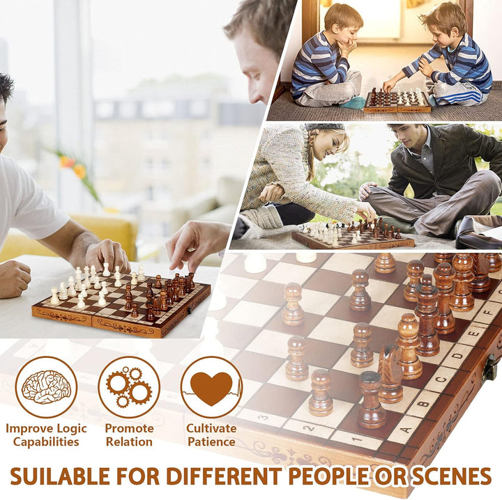 Syrace Schachspiel Schach Schachbrett aus Holz für Kinder und Erwachsene, Zusammenklappbar, Handgefe
