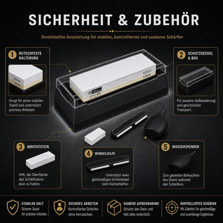 Wakoli Messer Schleifstein 1000er und 6000er Körnung (beidseitig) I Messerschärfer Set - Wetzstein z