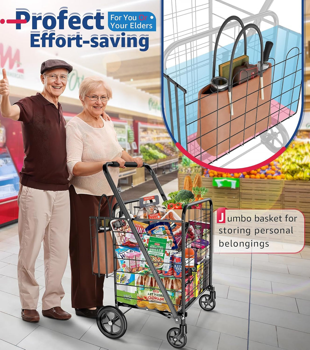 Einkaufstrolley Klappbar Jumbo 150 kg – Schwerlast Einkaufswagen mit 360° Rollen &amp; Doppelkorb, Faltb