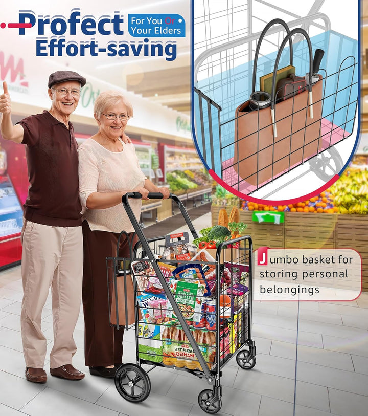 Einkaufstrolley Klappbar Jumbo 150 kg – Schwerlast Einkaufswagen mit 360° Rollen &amp; Doppelkorb, Faltb