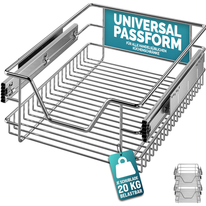 Casaria® 2x Teleskopschublade Schrank Schubladen Ausziehbar 40cm 20kg Belastbar Verchromt Korbauszug