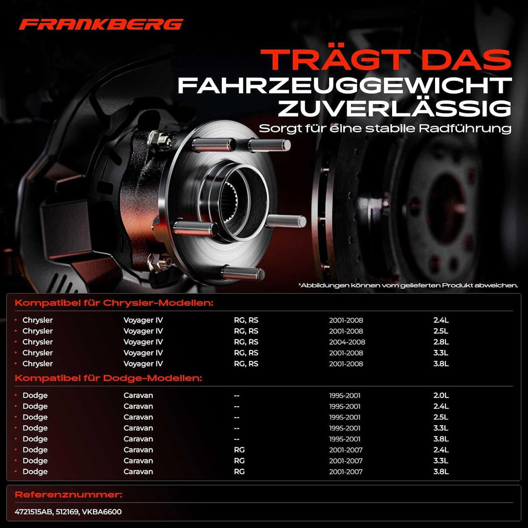 Frankberg 1x Radnabe Radlagersatz Hinterachse Kompatibel mit Voyager IV RG RS 2.4L 2.5L 3.3L 2001-20