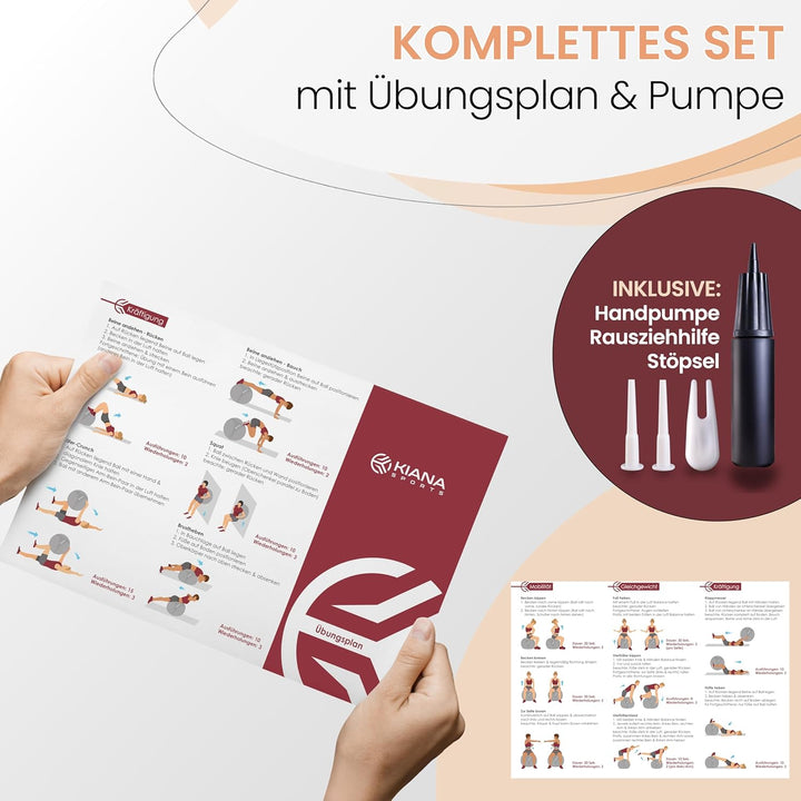 KIANA SPORTS® Gymnastikball &amp; Sitzball - 4 Grössen - Deutsche Entwicklung - Rutschfester Yoga Ball m