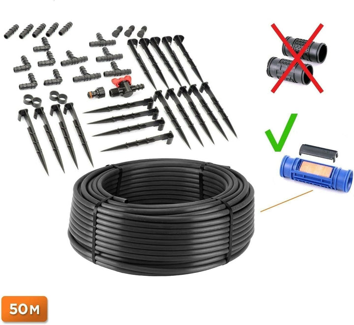 Tropfrohr 16 mm 50m (40tlg) mit Druckkompensation + Zubehör Tropfschlauch Tropfbewässerung Bewässeru
