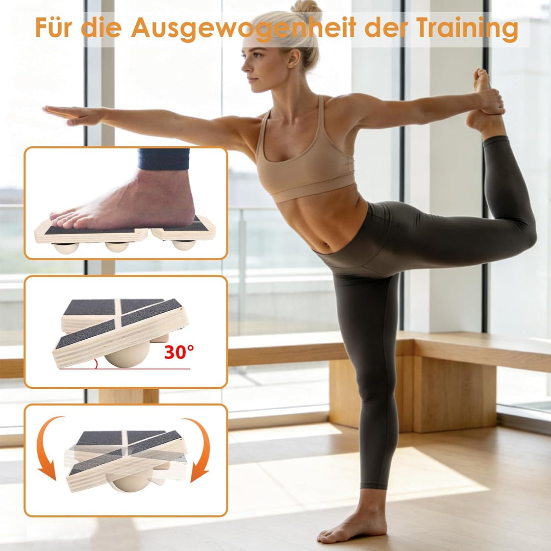 TOMSHOO Balance Board Erwachsene, Holz Balanceboard Set Mit Kork-Rolle & Kork-Halbkugel, Rutschfeste