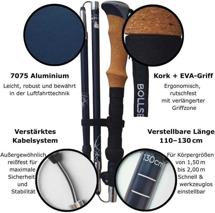 BOLLSEN Expedition Pro Wanderstöcke faltbar – Leichte Aluminium Trekkingstöcke, faltbar & höhenverst