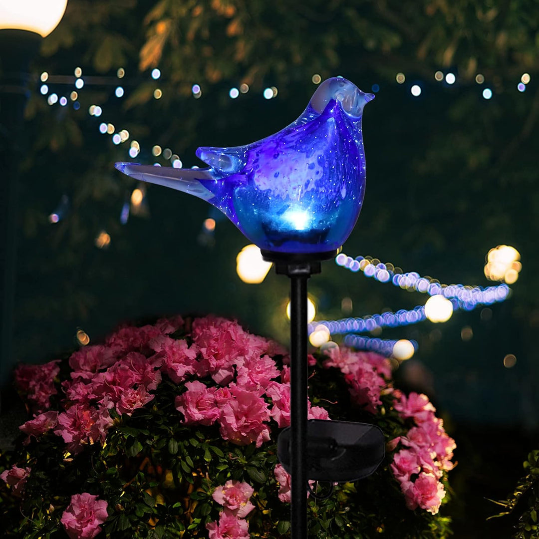 Afirst Solar Bluebird Gartenstecker – mundgeblasenes Glas Dekorative Garten Wegeleuchten Outdoor Was