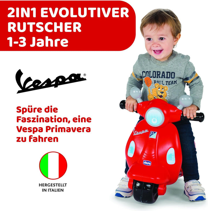Chicco Motorrad Rutscher für Kinder Vespa Primavera, Kinderfahrzeug mit Elektronischem Bedienfeld, L