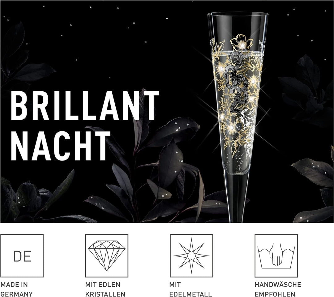 RITZENHOFF 1079013 Champagnerglas 200 ml – Brillantnacht Champagner 2023 – Designerstück mit Echt-Go
