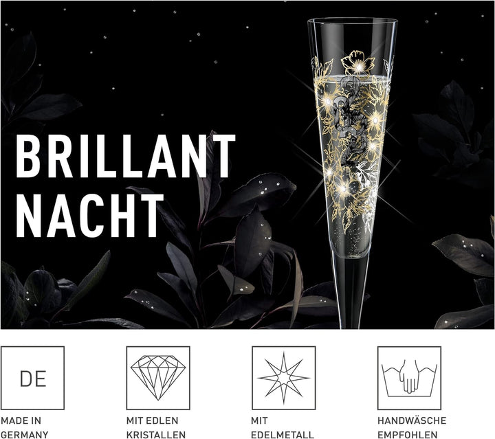 RITZENHOFF 1079013 Champagnerglas 200 ml – Brillantnacht Champagner 2023 – Designerstück mit Echt-Go