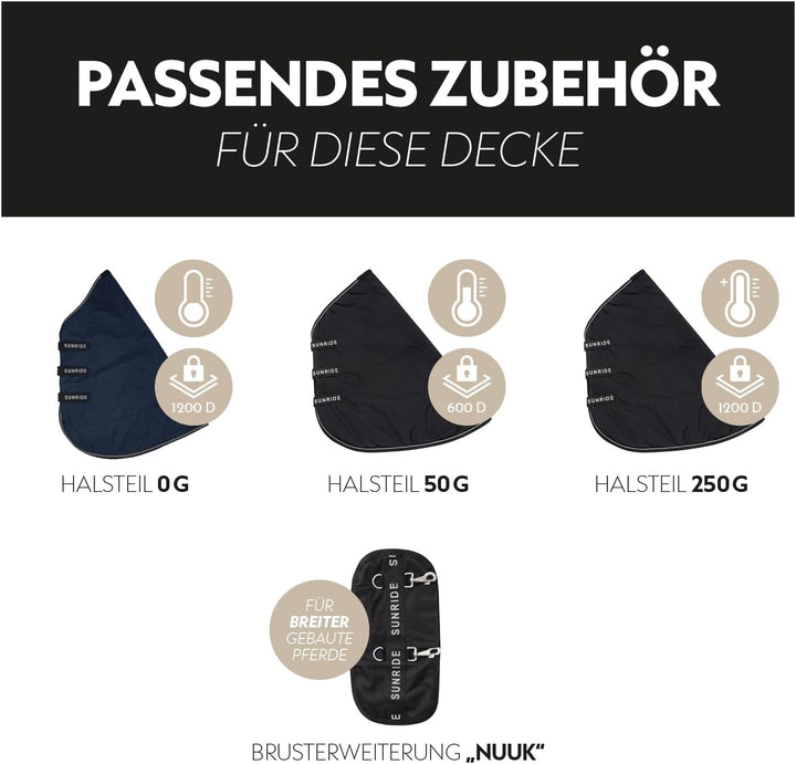 SUNRIDE Winterdecke 250g für Pferde (Helsinki) - reflektierend, 1200D Ripstop - optionales Halsteil