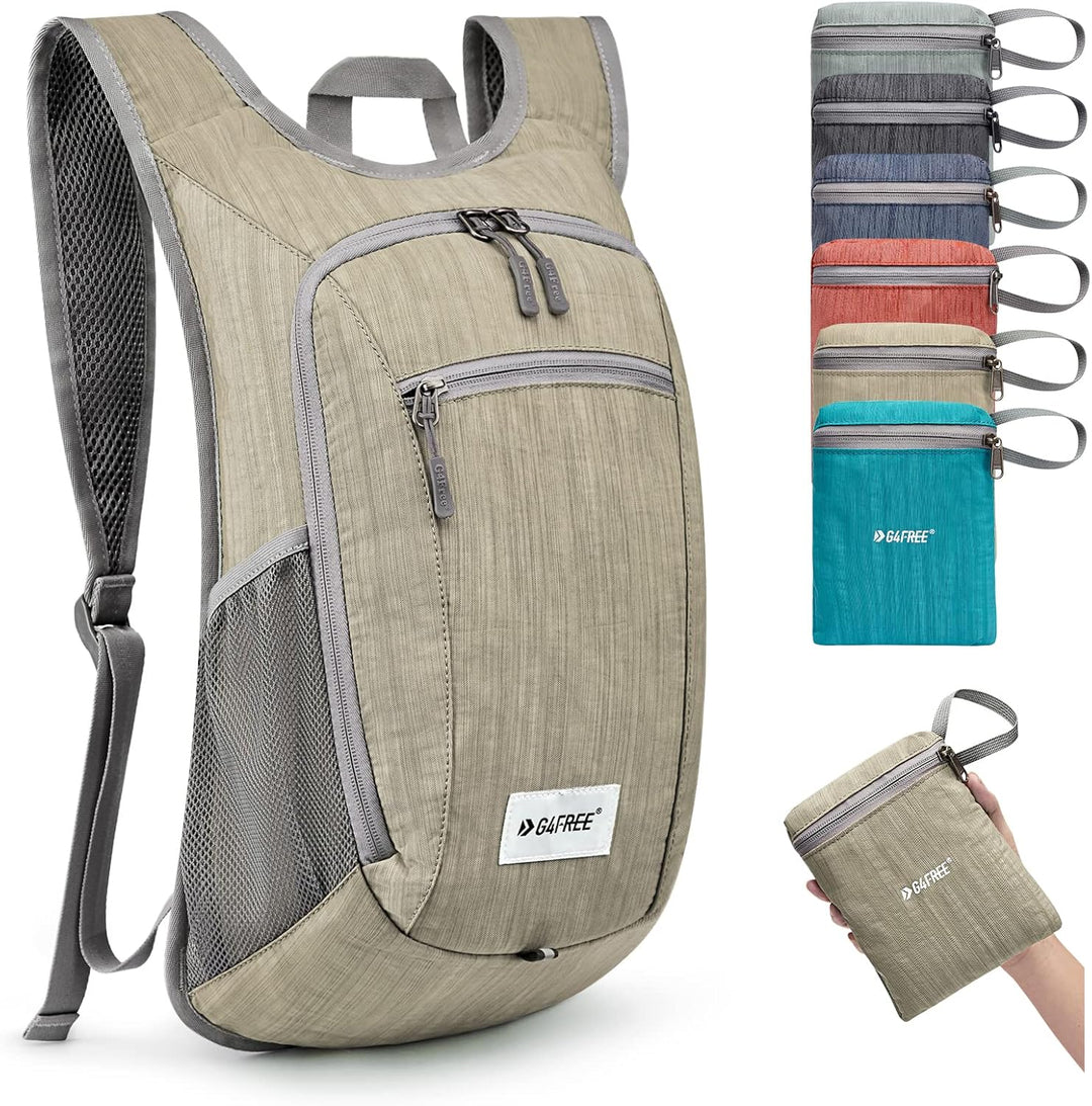 G4Free Kleiner Rucksack 10/15/20L Faltbarer Leichter Wanderrucksack Damen Herren, Beige 10Liters