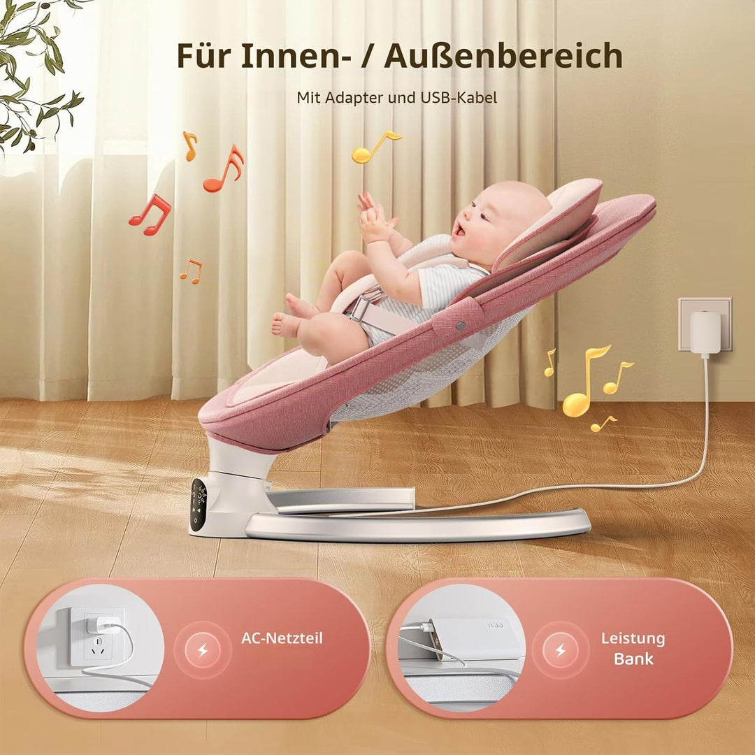 Babywippe Elektrisc mit Fernbedienung & Bluetooth,Elektrische Babywippe mit 5 Schaukelstufen, Elektr
