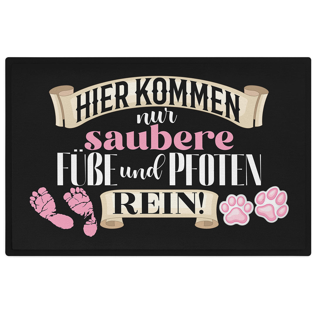 Trendation - Lustige Fussmatte mit Spruch Hier Kommen Nur Saubere Füsse und Pfoten Rein Hunde Katze