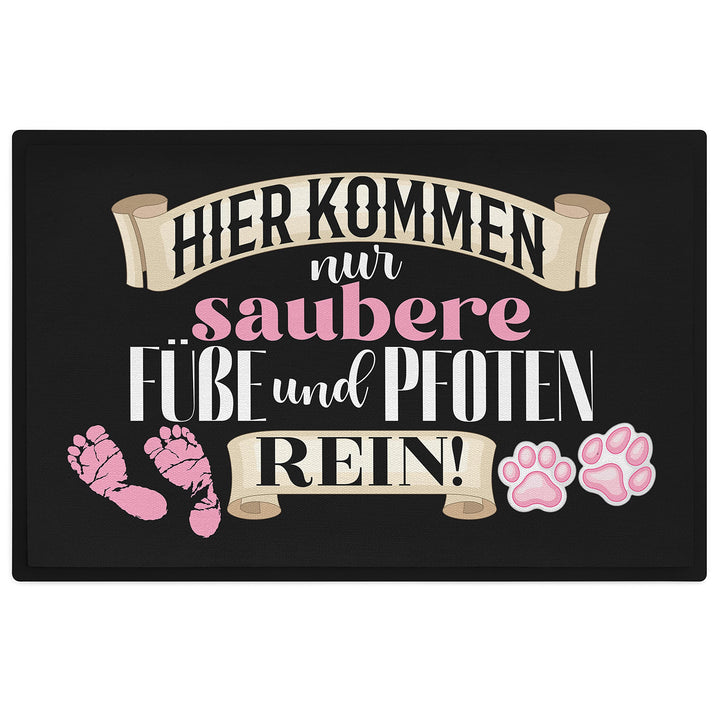 Trendation - Lustige Fussmatte mit Spruch Hier Kommen Nur Saubere Füsse und Pfoten Rein Hunde Katze