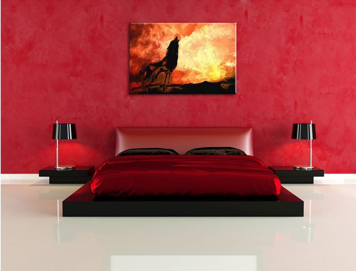 Pixxprint Wolf Heulen als Leinwandbild | Grösse: 100x70 cm | Wandbild | Kunstdruck | fertig bespannt
