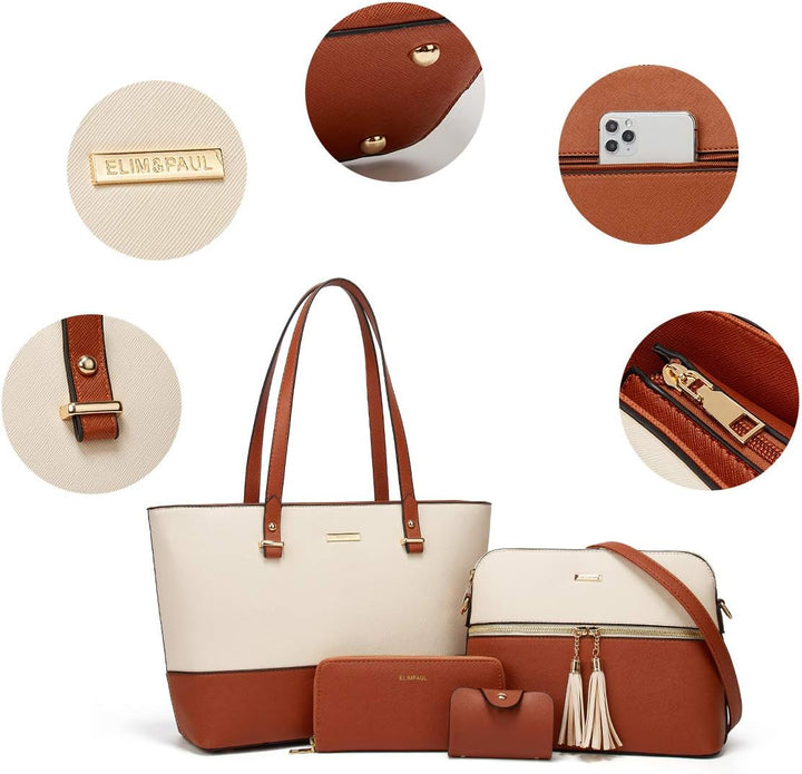 Frauen Mode Kunstleder Handtaschen Tote Tasche Schultertasche Top Griff Satchel Geldbörse Set 4pcs B