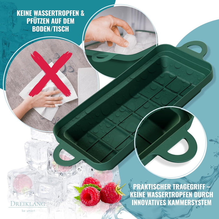 Dreiklang - be smart® Polierte 18/8 Edelstahl Eiswürfelform mit tropfsicherem Tablett zum Servieren
