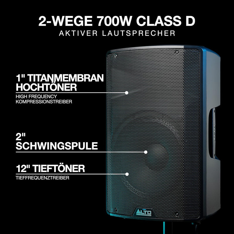 Alto Professional TX312 – 700 Watt 12-Zoll 2-Wege aktiver PA-Lautsprecher mit Signal-Limiting und sc