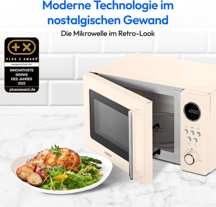 MEDION Retro Mikrowelle klein (20 Liter, ca. 800 Watt, 5 Mikrowellenstufen, 8 Automatikprogramme, Di