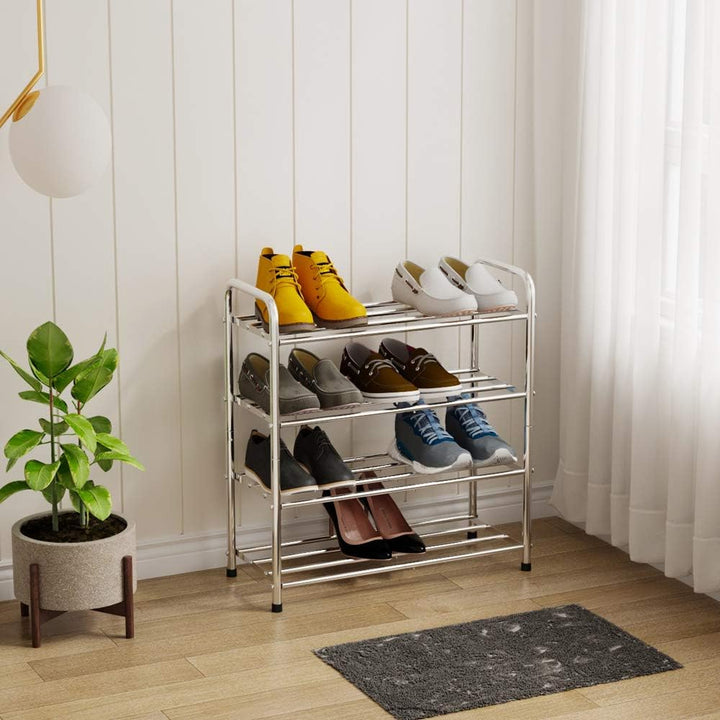 FANHAO Schuhregal, Schuhregale 4 Ebenen Edelstahl, Schuh-Organizer für bis zu 12-16 Paar Schuhe, Sch