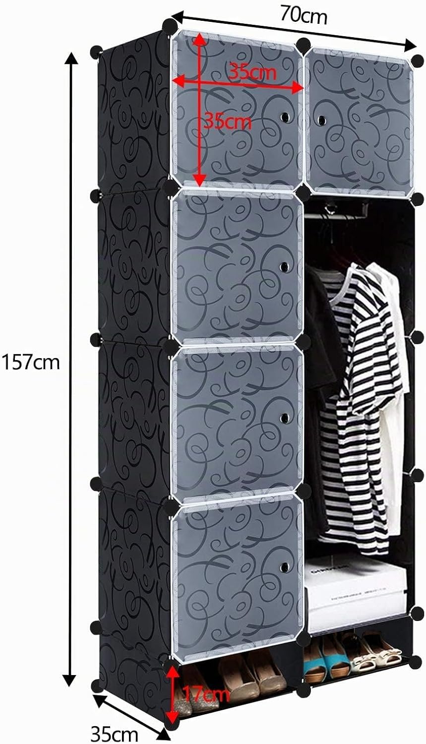 YUENFONG Kleiderschrank Regalsystem aus 8 Würfeln PP Material, Garderobenschrank mit Türen, Schuhsch
