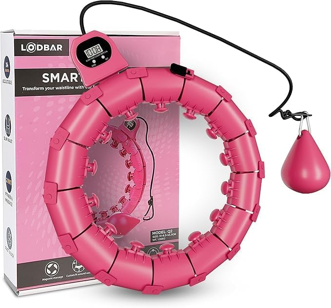 Smart Hula Hoop Reifen mit Gewichtsball für Erwachsene, mit Resistance Band und Massband, 24 verstel
