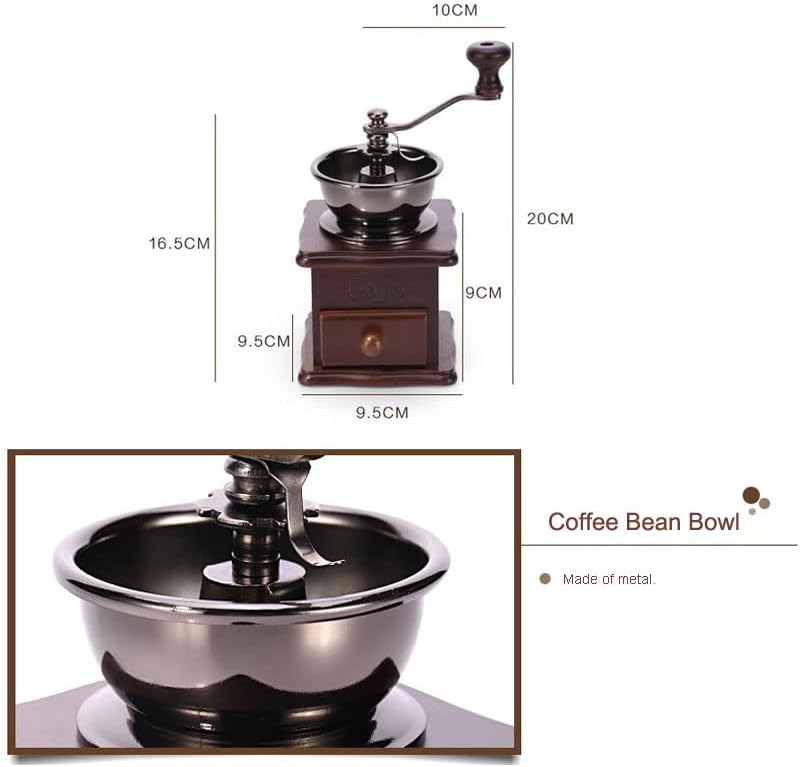 zalati Manuelle Kaffeemühle Keramik Mahlkern Metallschale Holzsockel und Griffstange für Kaffeebohne