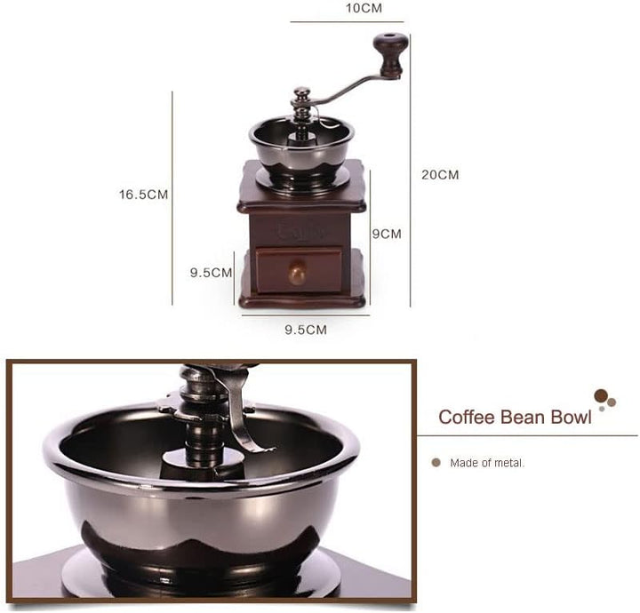 zalati Manuelle Kaffeemühle Keramik Mahlkern Metallschale Holzsockel und Griffstange für Kaffeebohne