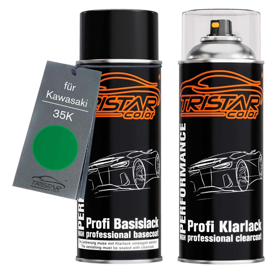 TRISTARcolor Motorradlack Spraydosen Set für Kawasaki 35K Candy Flat Blazed Green Metallic Basislack