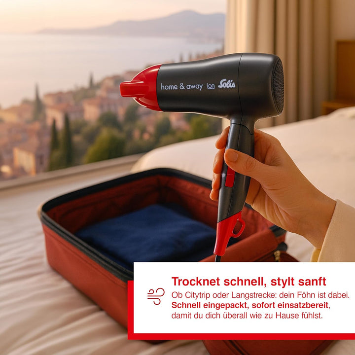 Solis Home & Away 3791 - Föhn - Reise-Haartrockner - Ionen-Technologie -Inklusive Ondulierdüse - 180