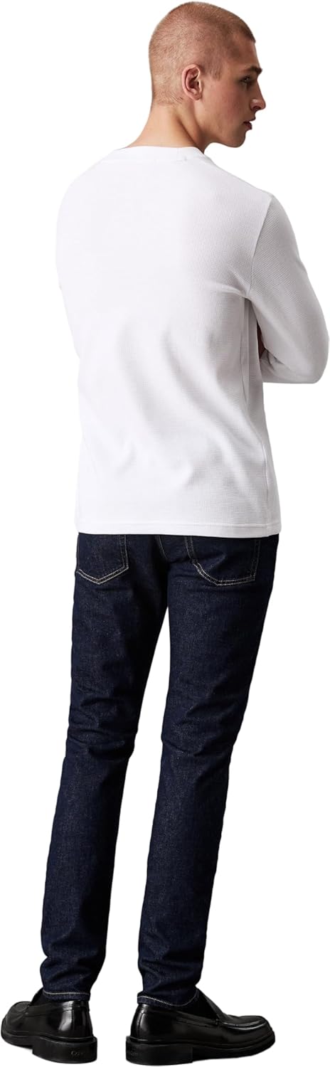 Calvin Klein Jeans Herren Badge Waffle Ls Tee L/S Strickoberteile L Bright White, L Bright White
